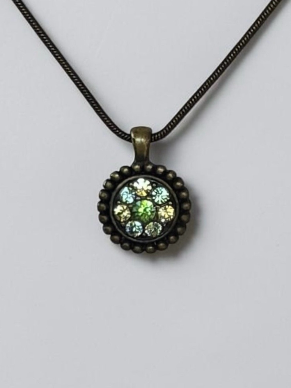 Lia Sophia Antiqued Brass-Tone Green Crystal Pendant Necklace
